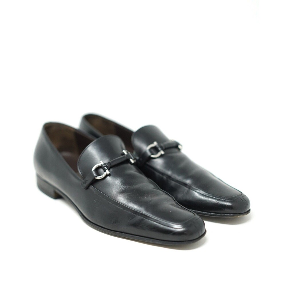 Salvatore Ferragamo Gancini Bit Loafers Black Leather Mens Shoes Size 8.5D Italy